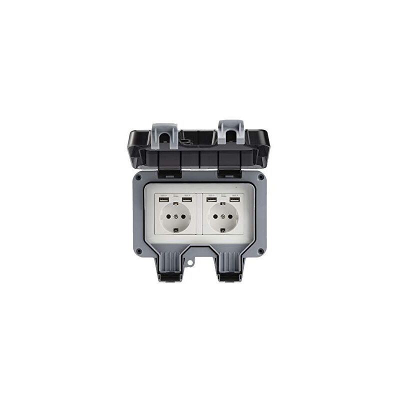 Outdoor Double Wall Socket With Usb Waterproof Heavy Duty Electrical Outlet With Wall Box (Double) V1188-MS-227-1552