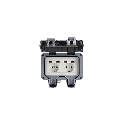 Outdoor Double Wall Socket With Usb Waterproof Heavy Duty Electrical Outlet With Wall Box (Double) V1188-MS-227-1552