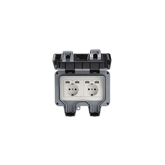 Outdoor Double Wall Socket With Usb Waterproof Heavy Duty Electrical Outlet With Wall Box (Double) V1188-MS-227-1552