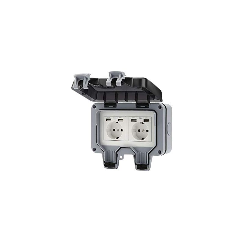Outdoor Double Wall Socket With Usb Waterproof Heavy Duty Electrical Outlet With Wall Box (Double) V1188-MS-227-1552
