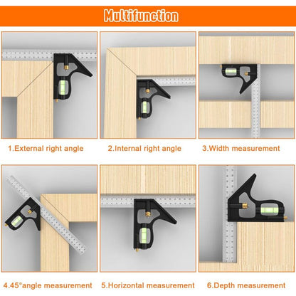 Combination Square, 12'/300Mm Stainless Steel Square Carpentry Tools, 45/90 Degree Ruler With Spirit Level. V1188-MS-227-1553