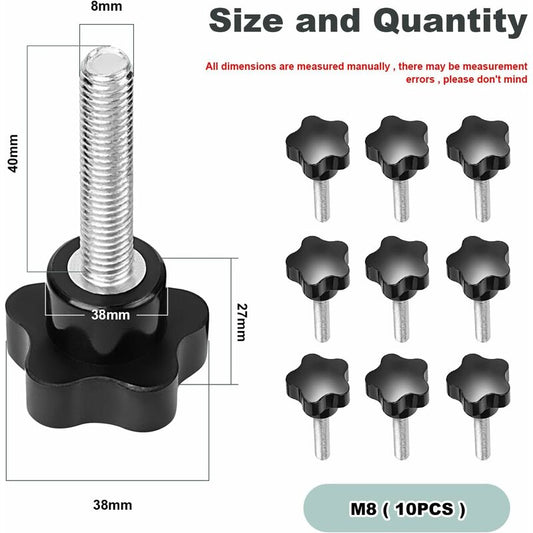 10 pcs M8X40 Female Thread Nut Clamping Handle Star Shape Hand Knobs Black Plastic Screw-In Handle Clamping V1188-MS-227-1554