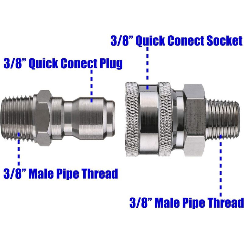 Pressure Washer Quick Connect Adapter Kit, 9.5Mm Male Thread, 5000 Psi 1 3/8'' Quick Connect Kit -Male V1188-MS-227-1555