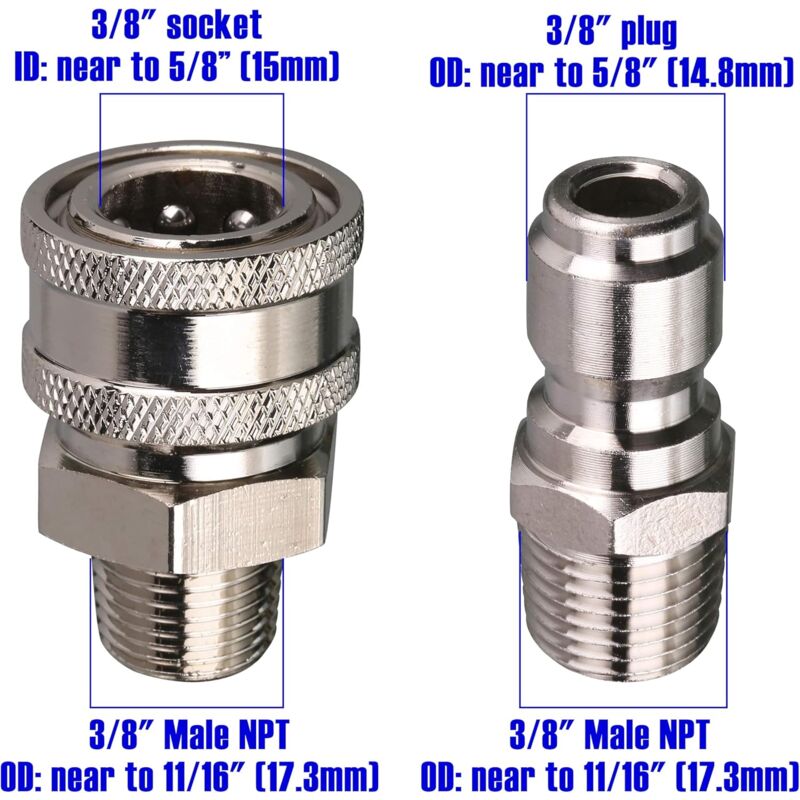 Pressure Washer Quick Connect Adapter Kit, 9.5Mm Male Thread, 5000 Psi 1 3/8'' Quick Connect Kit -Male V1188-MS-227-1555