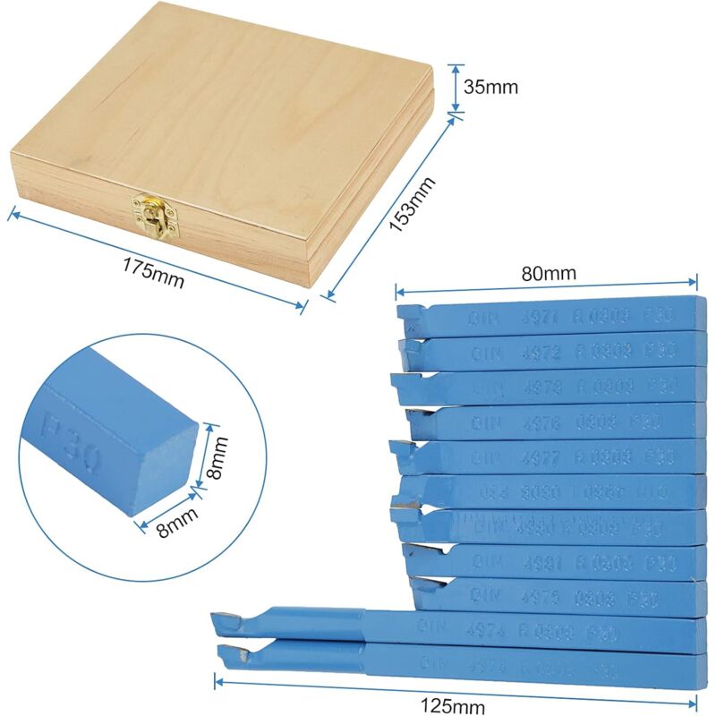 Universal Lathe Tools Milling Cutting Turning Tool Set, 11 pcs Carbide Tipped Cutting Tool Set, High V1188-MS-227-1557