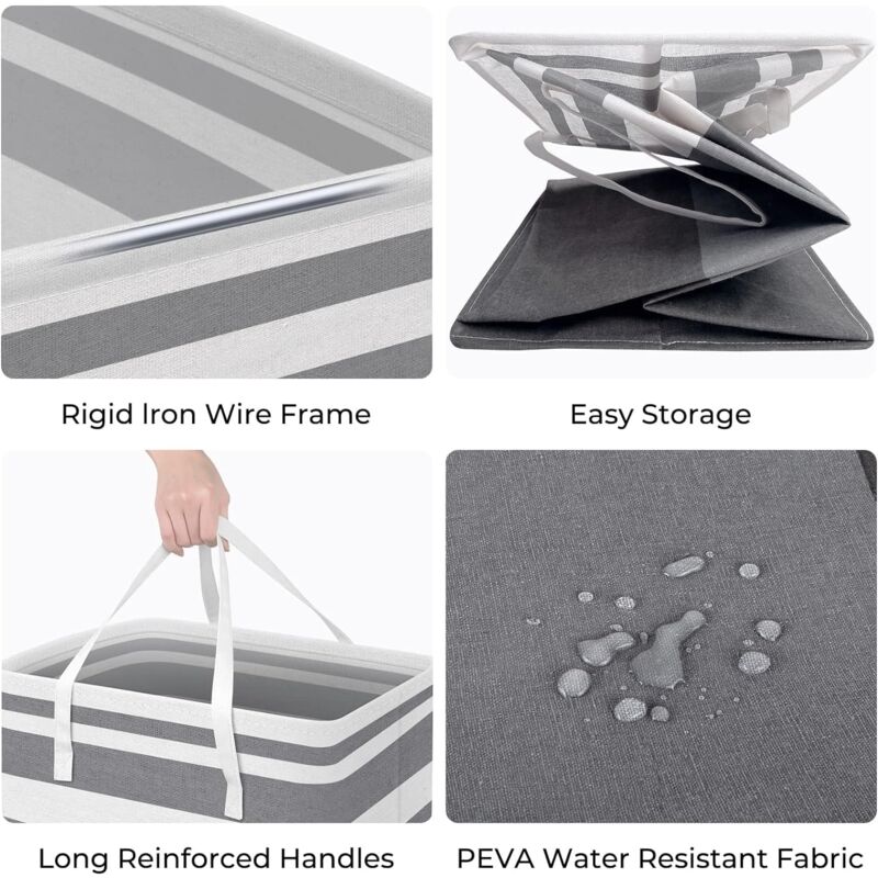 2 Pack Large Foldable Laundry Basket With Easy Carry Handles, Waterproof And Extended Handles For Storing And V1188-MS-227-1560