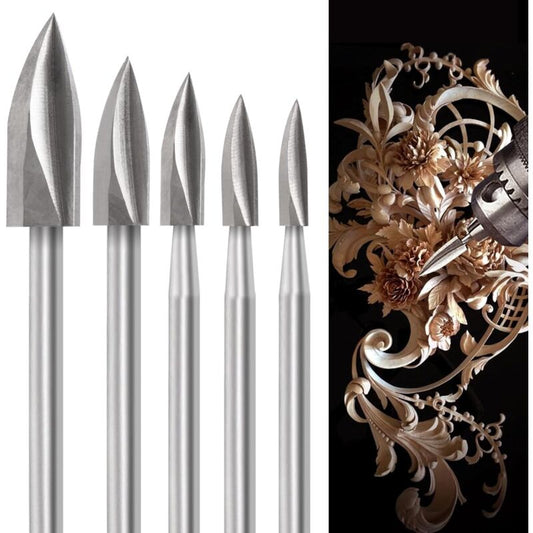 Wood Carving Bit Set For ROtary Tool, 5 Pieces Wood Carving Bits With 1/8 Inch Shank For Diy Woodworking, V1188-MS-227-1562