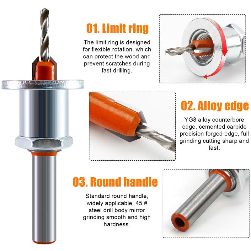 2 pcs Wood Drill Bits, Hss Drill Bit Set, 8Mm Steel Countersink Drill Bits, Countersink Drill Bit Set For V1188-MS-227-1565