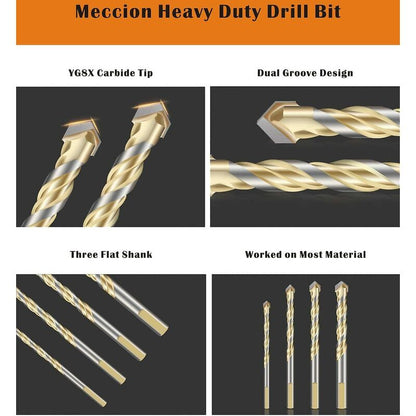 Multi-Material Drill Bit Set With Double Groove Carbide Tip For Tile, Concrete, Brick, Glass, Plastic, Wood, V1188-MS-227-1572