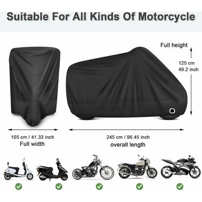 Motorcycle Cover Waterproof, Cold And Weather Resistant 190T Black Protects From Dust V1188-MS-227-1577