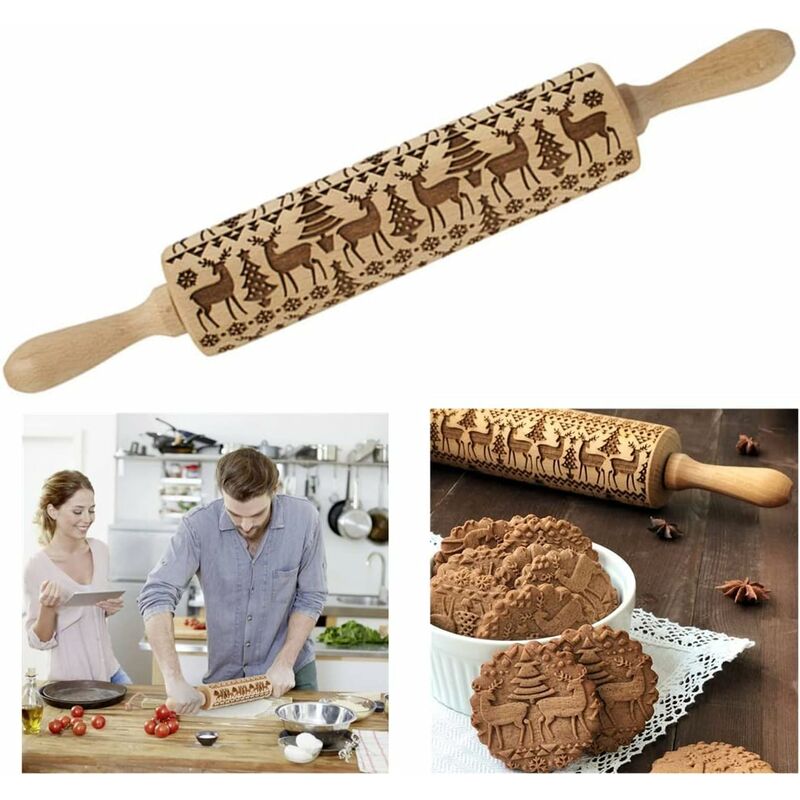 Christmas Wooden ROlling Pin, ROlling Pin, Kitchen Tool, Baking Accessory, Eye-Catching, Stable And Durable, V1188-MS-227-1582