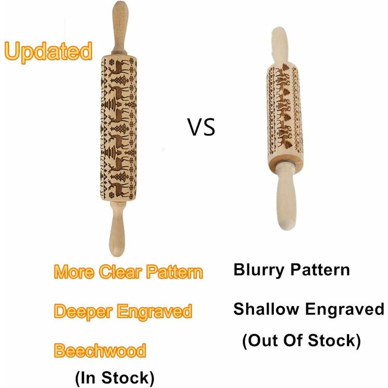 Christmas Wooden ROlling Pin, ROlling Pin, Kitchen Tool, Baking Accessory, Eye-Catching, Stable And Durable, V1188-MS-227-1582