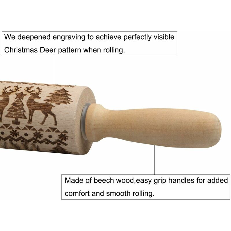 Christmas Wooden ROlling Pin, ROlling Pin, Kitchen Tool, Baking Accessory, Eye-Catching, Stable And Durable, V1188-MS-227-1582