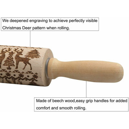 Christmas Wooden ROlling Pin, ROlling Pin, Kitchen Tool, Baking Accessory, Eye-Catching, Stable And Durable, V1188-MS-227-1582