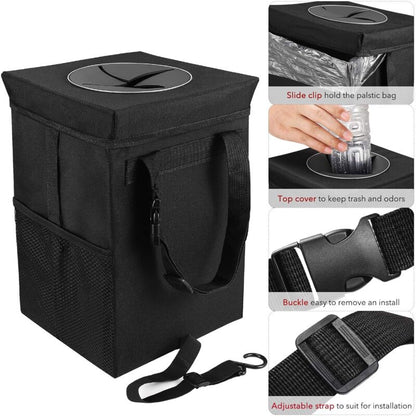 Car Trash Can With Lid - Hanging Garbage Bag With Storage Pockets, Foldable And Portable Waterproof V1188-MS-227-1584