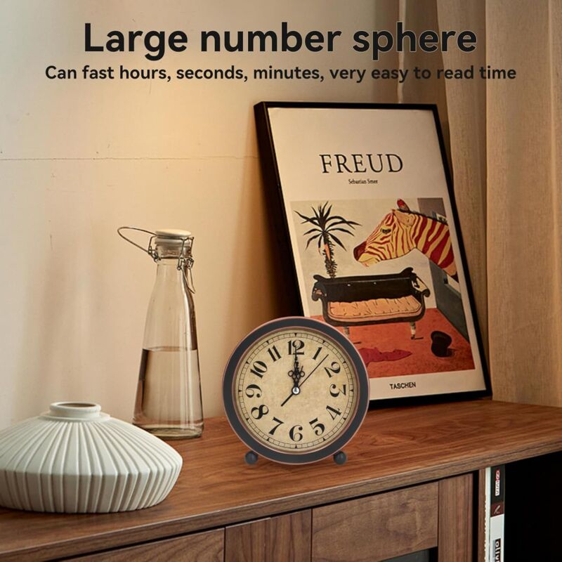 Vintage Retro Analog Alarm Clock, ROund Alarm Clock, Small Desk Clock, Super Quiet, Non-Ticking, Small Clock V1188-MS-227-1586