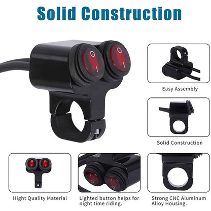12V Waterproof Motorcycle Atv Bike 22Mm 7/8 Inch Handlebar Dual Control Kill Button Headlight Switch Hazard V1188-MS-227-1591