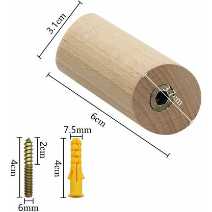 6 pcs Set Beech Wood Wall Hooks 3X6Cm Cylinder Wall Mounted Coat Hook Decorative Hook For Coat Hat Scarf Bag V1188-MS-227-1593