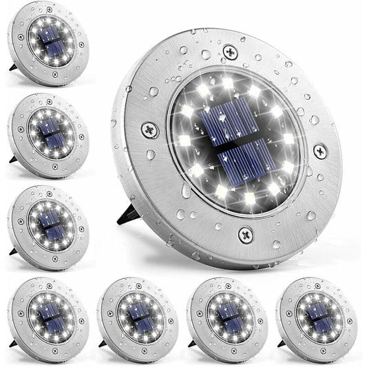 Light 12 LEDs 8 pcs White Solar Ground Lights Stainless Steel Waterproof For Outdoor Garden Patio Lawn Yard V1188-MS-227-1598