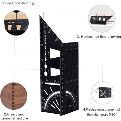 3D Aluminum Alloy Carpenter Square, 90 To 45 Degree Professional Angle Ruler, Woodworking Measuring Ruler V1188-MS-227-1606