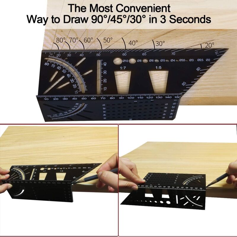 3D Aluminum Alloy Carpenter Square, 90 To 45 Degree Professional Angle Ruler, Woodworking Measuring Ruler V1188-MS-227-1606