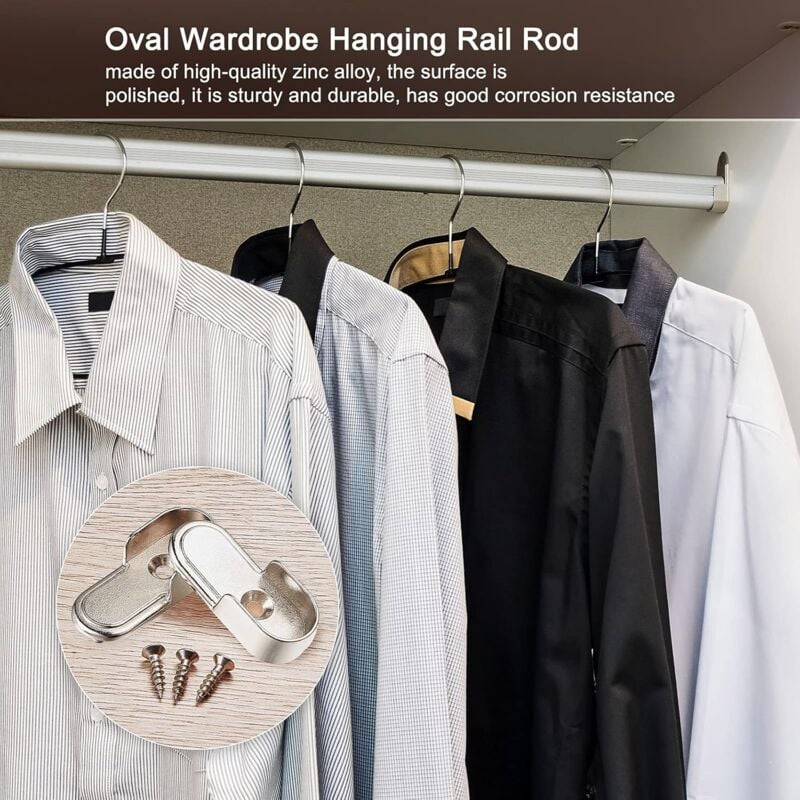 6 pcs Oval Wardrobe Rail End Brackets Nickel Plated Silver Wardrobe ROd Holder 15Mm Wardrobe Flange Rail V1188-MS-227-1613