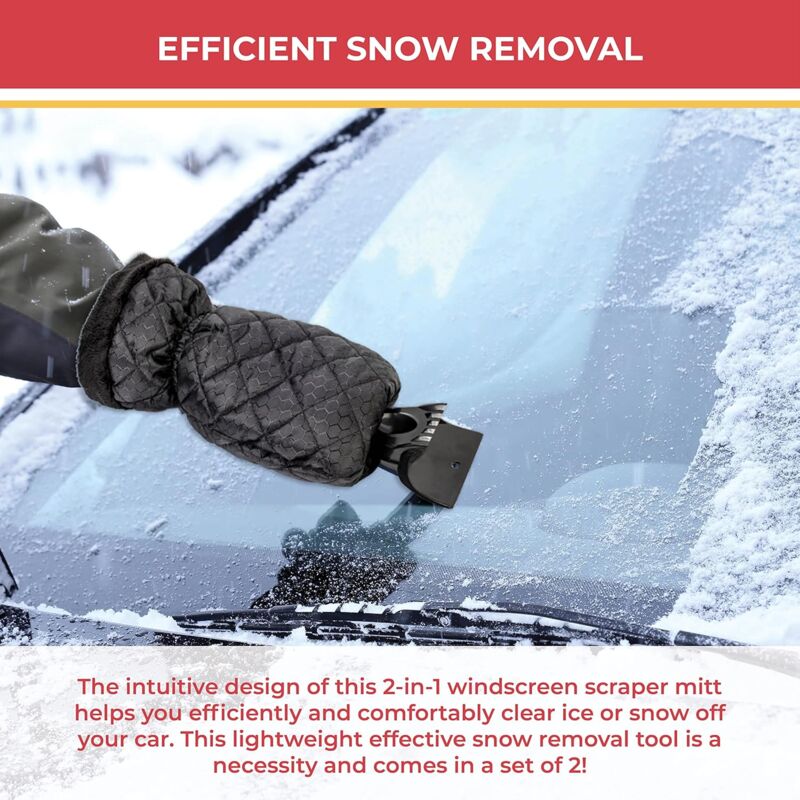2 Pack Car Ice Scraper - Car Windshield Scraper Window Glove, Snow Scrapers With Waterproof Lining, Removes V1188-MS-227-1633