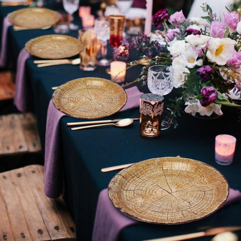 50 Pack 9" Rustic Wood Grain Paper Plates Disposable (Wood Grain 02) V1188-MS-227-1636