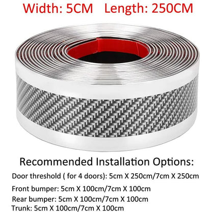 Car Door Sill Sticker Carbon Fiber Silver 5Cmx3M Self-Adhesive Sticker Protector Bumper Guard Strip V1188-MS-227-1638