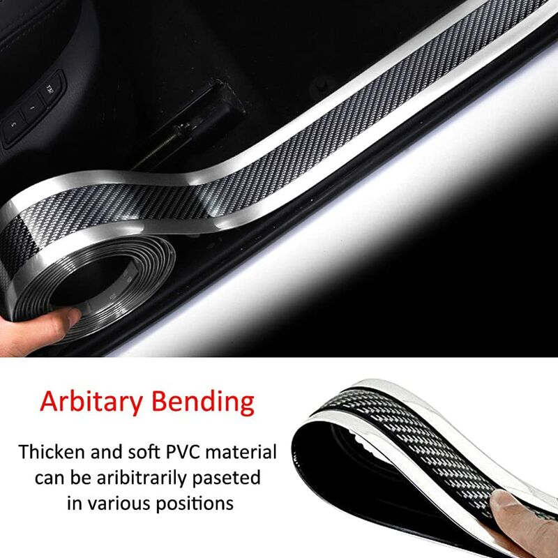 Car Door Sill Sticker Carbon Fiber Silver 5Cmx3M Self-Adhesive Sticker Protector Bumper Guard Strip V1188-MS-227-1638