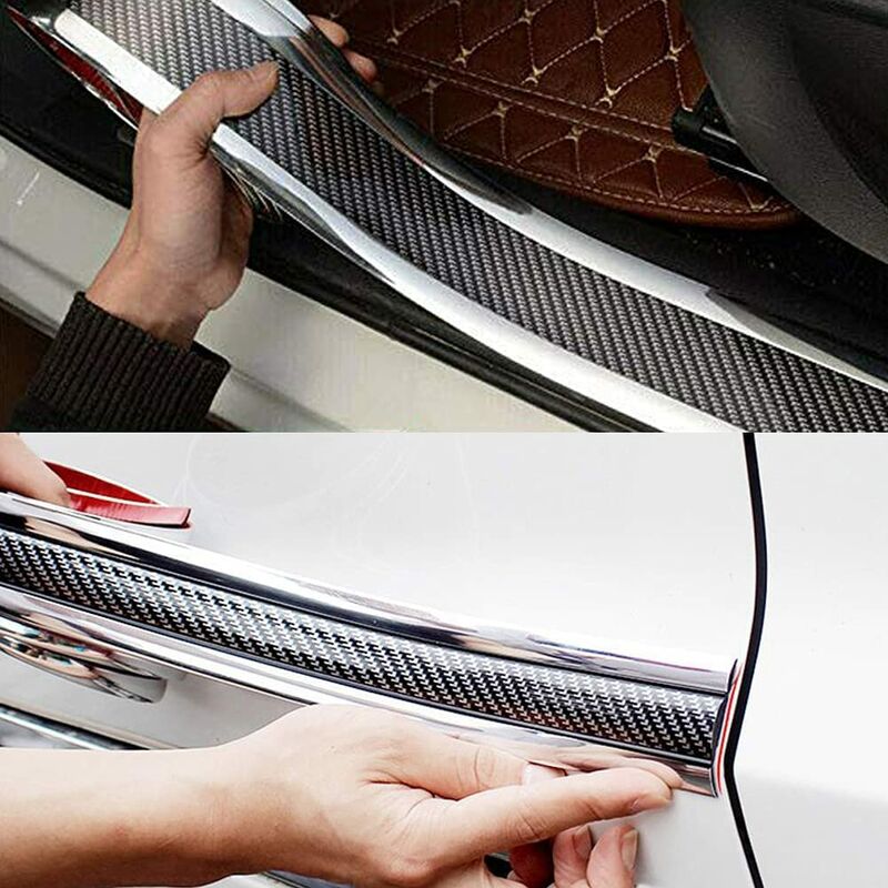 Car Door Sill Sticker Carbon Fiber Silver 5Cmx3M Self-Adhesive Sticker Protector Bumper Guard Strip V1188-MS-227-1638