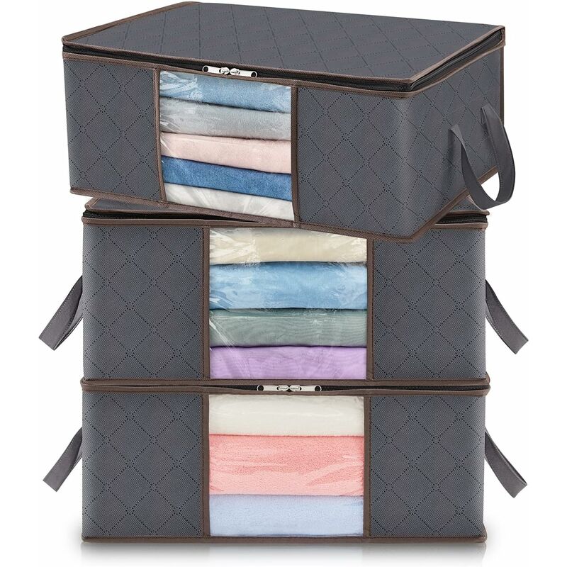 3 Pack 35L Clothes Storage Bag, Foldable Underbed Storage Box, Quilt Storage Cover Closet Organizer, Clear V1188-MS-227-1639
