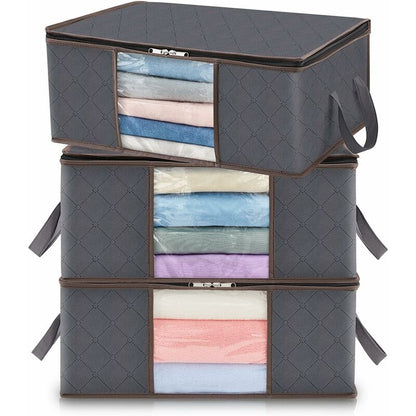 3 Pack 35L Clothes Storage Bag, Foldable Underbed Storage Box, Quilt Storage Cover Closet Organizer, Clear V1188-MS-227-1639