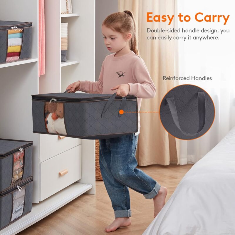 3 Pack 35L Clothes Storage Bag, Foldable Underbed Storage Box, Quilt Storage Cover Closet Organizer, Clear V1188-MS-227-1639