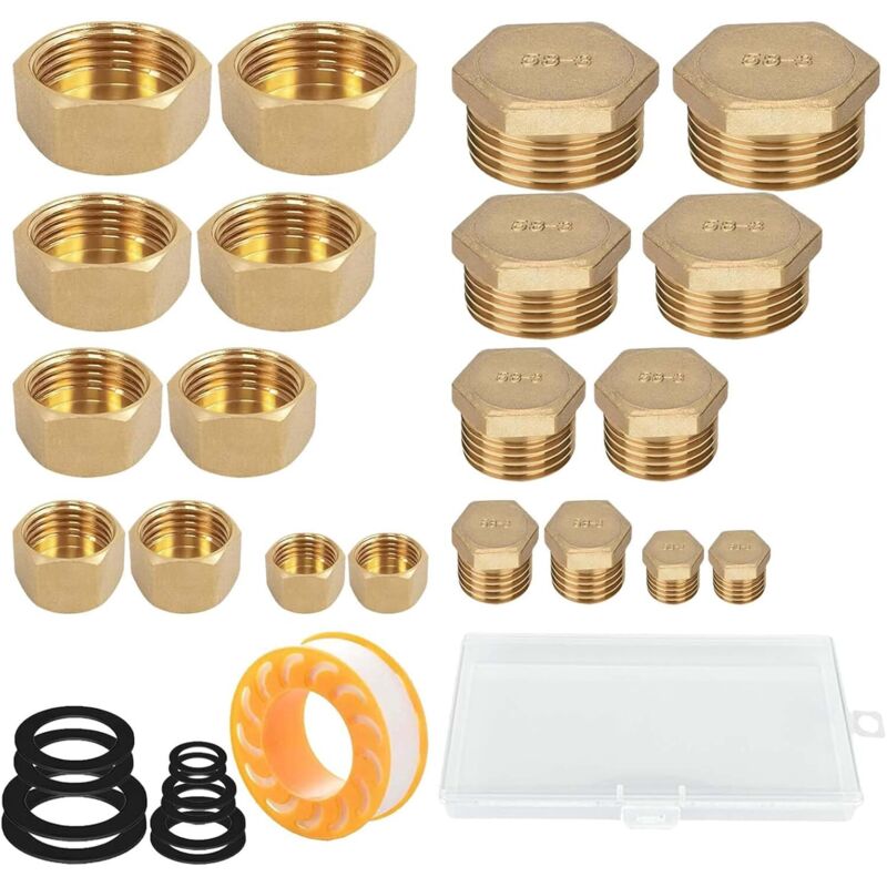 20 pcs Brass Threaded Caps With Threads, 05/10 08/13 15/21 20/27 12/17Male Water Inlet Plug Tap V1188-MS-227-1642