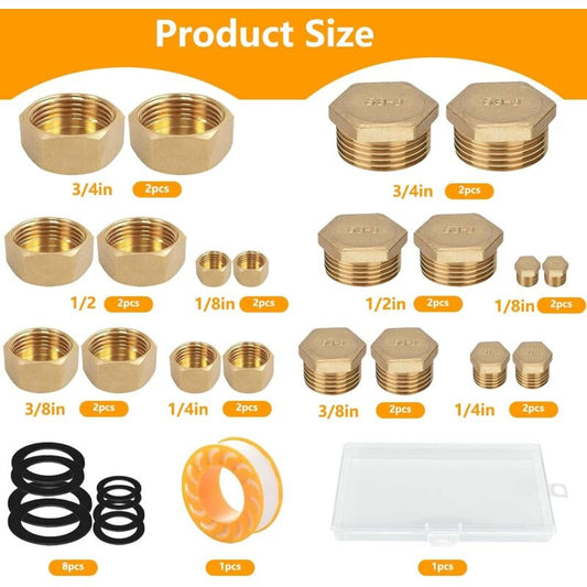 20 pcs Brass Threaded Caps With Threads, 05/10 08/13 15/21 20/27 12/17Male Water Inlet Plug Tap V1188-MS-227-1642