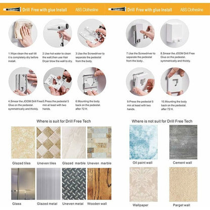Retractable Clothes Drying Rack Indoor Outdoor Wall Mounted Clothes Dryer Retractable Hanger Lock To Prevent V1188-MS-227-1645