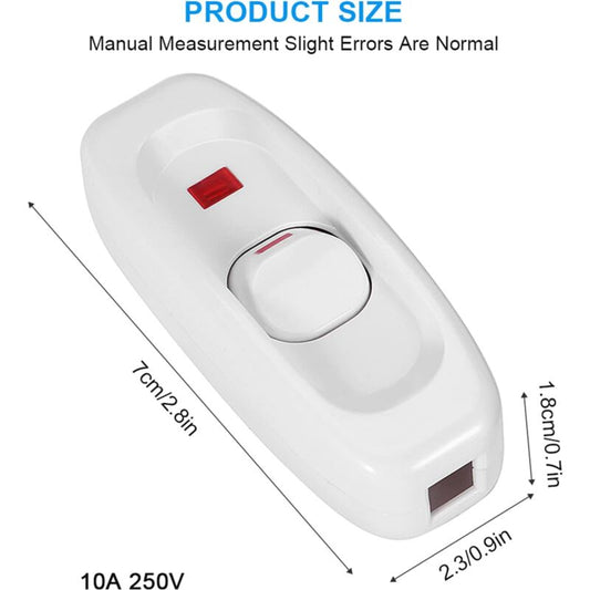 5 pcs Ac 250V 10A Compact Plastic On/Off ROcker Switch LED ROcker Switch Inline Cord Light Lamp Switch V1188-MS-227-1648