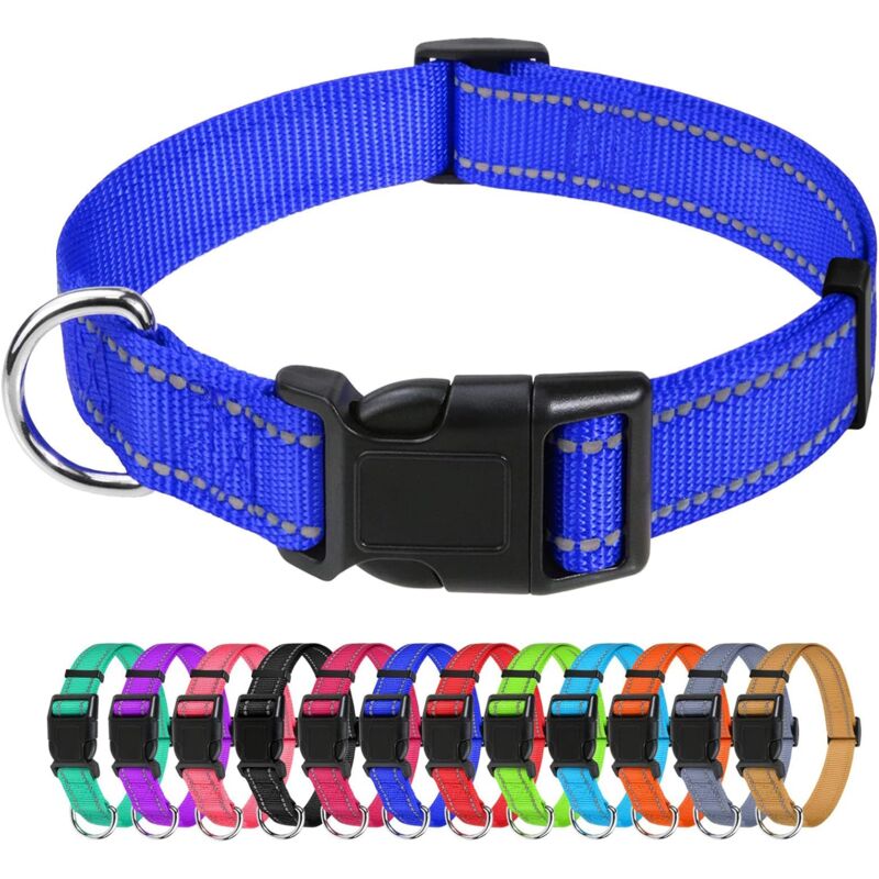 Dog Collar, Classic Adjustable Reflective Nylon Collar Suitable For Medium Dogs, DArk Blue, 2.5Cm Width V1188-MS-227-1652