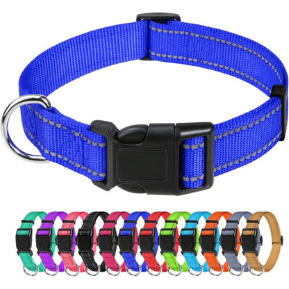 Dog Collar, Classic Adjustable Reflective Nylon Collar Suitable For Medium Dogs, DArk Blue, 2.5Cm Width V1188-MS-227-1652