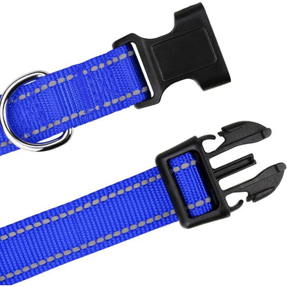 Dog Collar, Classic Adjustable Reflective Nylon Collar Suitable For Medium Dogs, DArk Blue, 2.5Cm Width V1188-MS-227-1652
