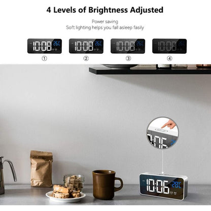 Digital Alarm Clock With Large LED Temperature Display, Portable Mirror Alarm Clock With Dual Alarms (Silver) V1188-MS-227-1654
