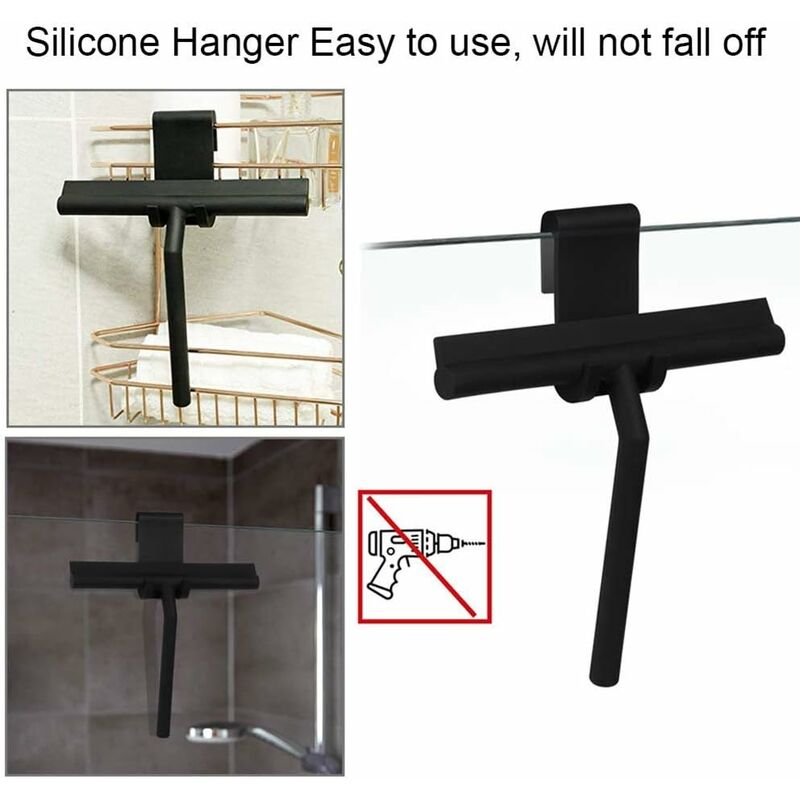 27Cm Silicone Shower Squeegee - For Glass Shower Door And Wall - With Hanging Hook - Black V1188-MS-227-1656