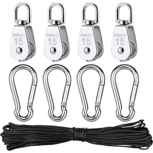 Parts Stainless Steel Pulley, Single Lifting Pulley With ROpe For ROpes Camping Hiking V1188-MS-227-1669