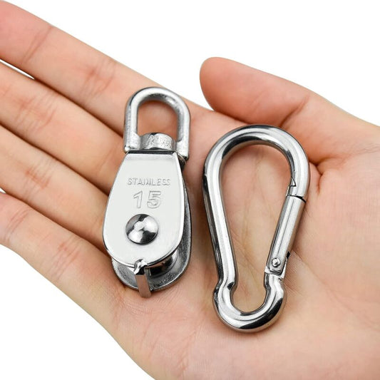 Parts Stainless Steel Pulley, Single Lifting Pulley With ROpe For ROpes Camping Hiking V1188-MS-227-1669