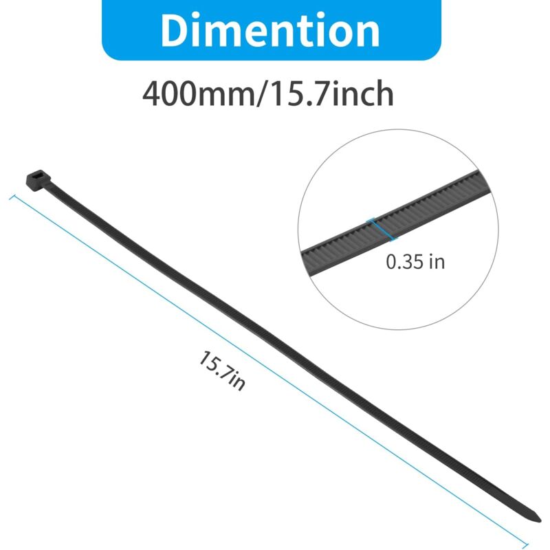 100 Pieces White Large Cable Ties, Extra Long 400Mm X 9Mm Cable Tie Nylon Uv Resistant, 80 Kgs Heavy Duty V1188-MS-227-1672
