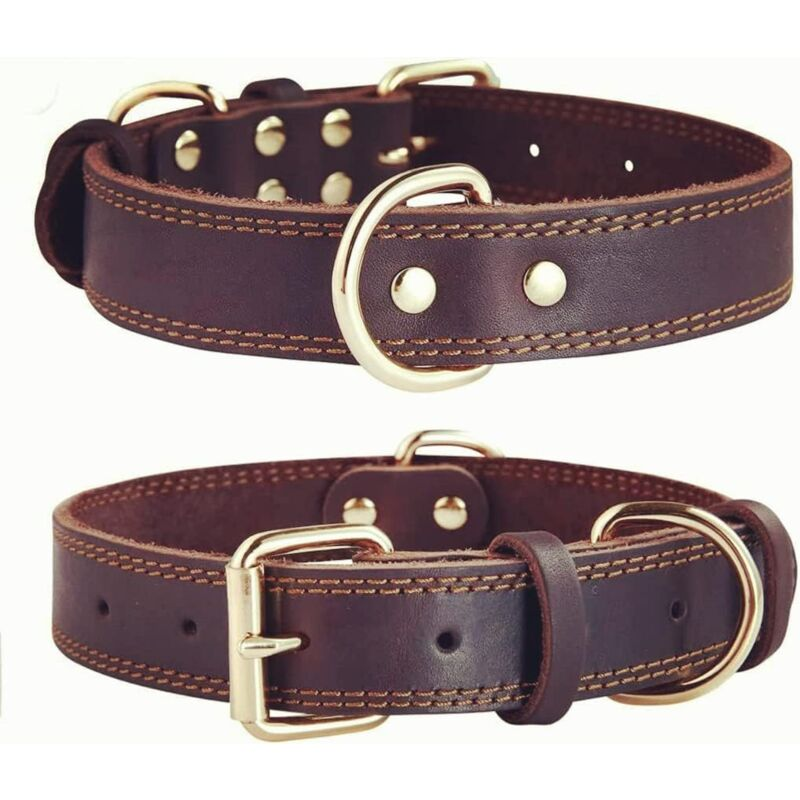 Premium Genuine Leather Dog Collar/Durable Real Leather Adjustable Collars For Male Female (size: XS) V1188-MS-227-1674-1