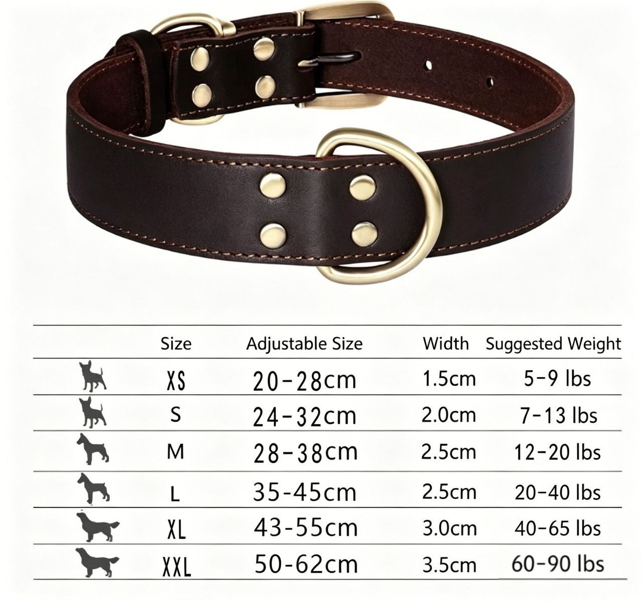Premium Genuine Leather Dog Collar/Durable Real Leather Adjustable Collars For Male Female (size: L) V1188-MS-227-1674-3