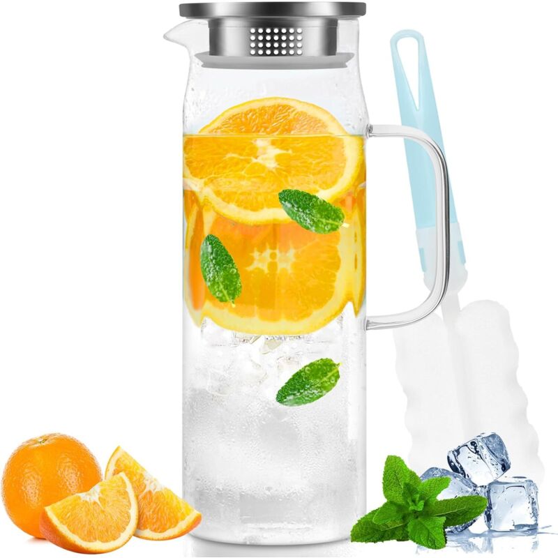 Water Carafe, Glass Pitcher, Glass Jug With Lid And Handle-1.5 Liters V1188-MS-227-1678