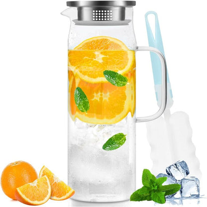 Water Carafe, Glass Pitcher, Glass Jug With Lid And Handle-1.5 Liters V1188-MS-227-1678